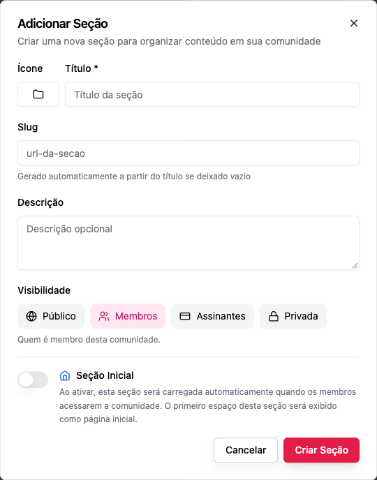 A janela Adicionar Seção