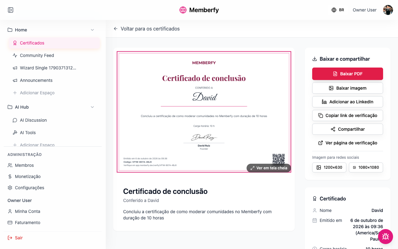 Um certificado emitido