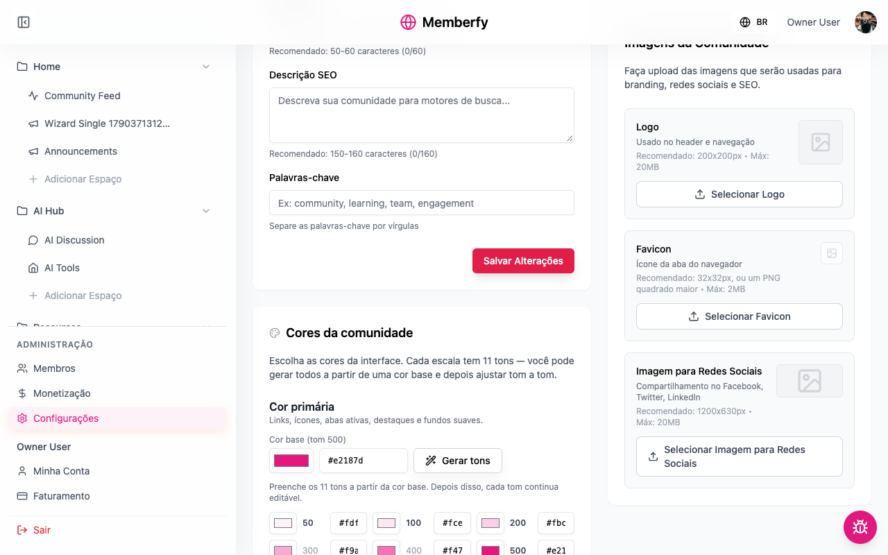 O editor de cores