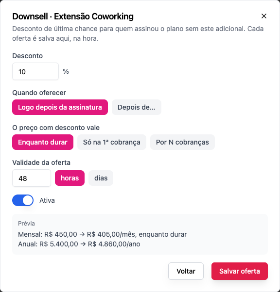 Uma oferta de downsell