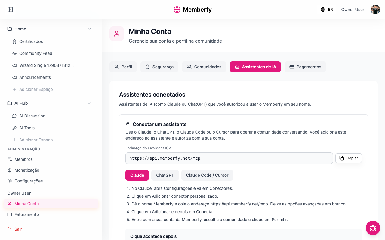 Minha Conta › Assistentes de IA