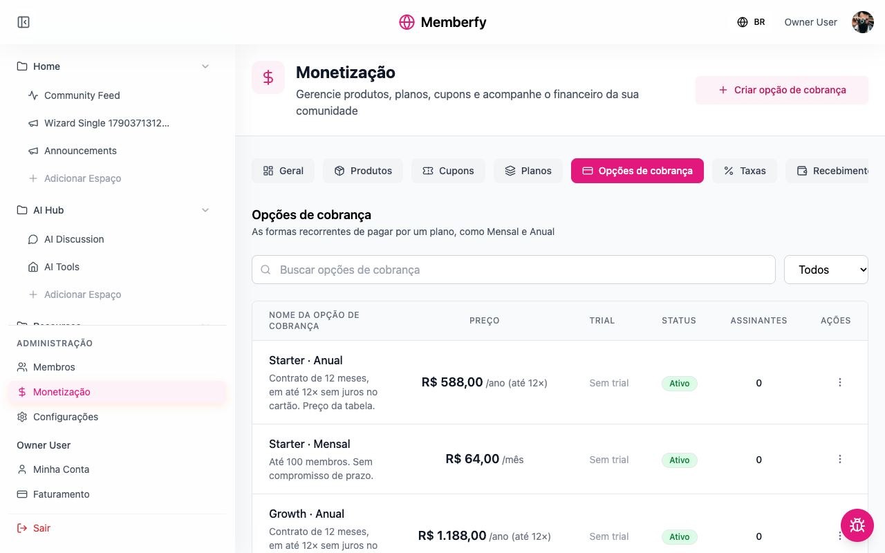 A aba Opções