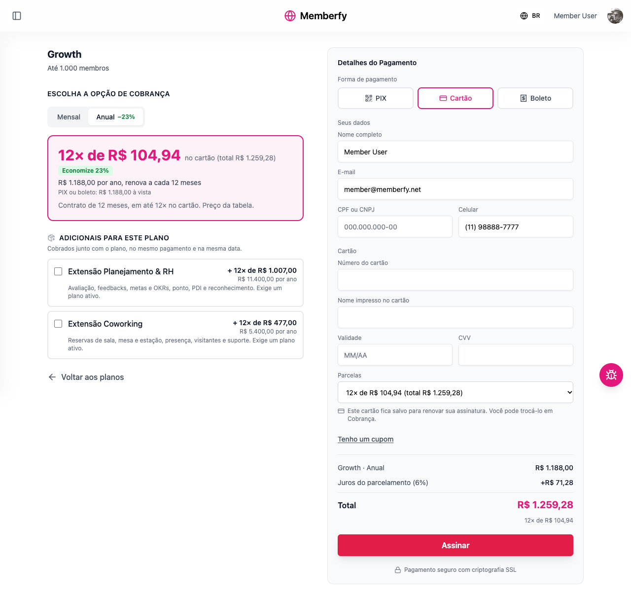 O checkout do Growth Anual em 12×