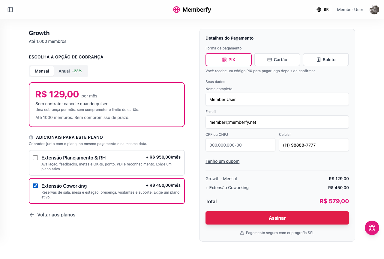 Plano mensal com um adicional